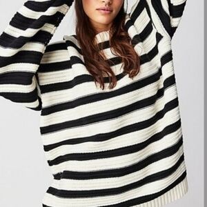 FREE PEOPLE Striped Black and White Sweater - Medium